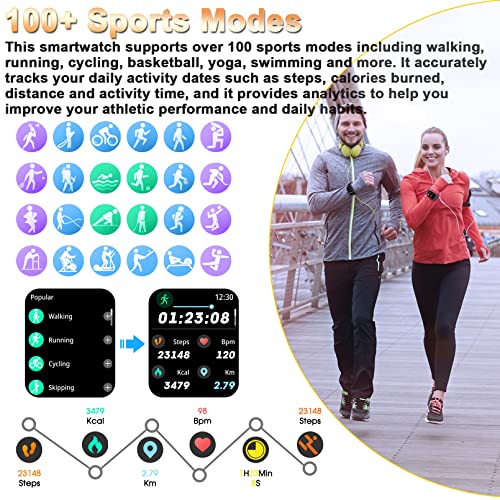 Smart Watch(Answer/Make Call), 1.96" Touch Screen Smartwatch for Android and iOS Phones with Heart Rate & Sleep Monitor, Blood Oxygen Tracking, IP68 Waterproof Fitness Tracker for Men and Women