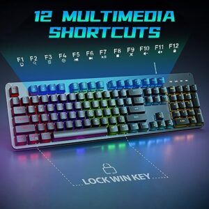 Mechanical Gaming Keyboard and Mouse Combo, 104 Keys Full Size RGB Backlit Blue Switch Keyboard, Ergonomic RGB Gaming Mouse with Mouse Pad, Anti-Ghosting Wired Keyboard for Windows PC Laptop Mac Gamer