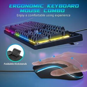 Mechanical Gaming Keyboard and Mouse Combo, 104 Keys Full Size RGB Backlit Blue Switch Keyboard, Ergonomic RGB Gaming Mouse with Mouse Pad, Anti-Ghosting Wired Keyboard for Windows PC Laptop Mac Gamer