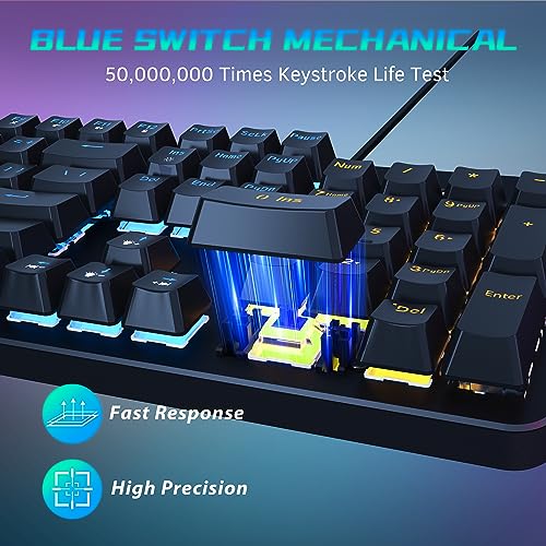 Mechanical Gaming Keyboard and Mouse Combo, 104 Keys Full Size RGB Backlit Blue Switch Keyboard, Ergonomic RGB Gaming Mouse with Mouse Pad, Anti-Ghosting Wired Keyboard for Windows PC Laptop Mac Gamer