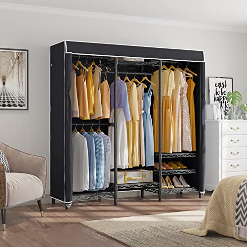 VIPEK V5C Covered Clothes Rack Heavy Duty Portable Closet Wardrobe, Freestanding Black Metal Clothing Rack with Black Dustproof Cover, Adjustable Custom Closet Rack, 57.9"L x 17.3"W x 76.4"H (Medium)