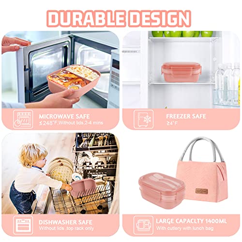 ZMYGOLON Bento Lunch Box for Kids, Lunch Bento Box Container Leak-proof for Kids Adults Teens School, Upgrade Lunch Containers pink set