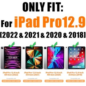 SEYMAC stock iPad Pro 12.9 Case (6th/5th/4th/3rd Gen), [Full-Body] Drop Protection Case with [Screen Protector] 360 Rotating Stand [Pencil Holder] Hand Strap for iPad Pro 12.9''2022-2018 (Black)