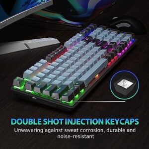 Mechanical Gaming Keyboard, 98 Keys RGB Backlit Keyboard with Detachable Type-C Cable, Double Shot Floating Keycaps, Blue Switch Full Anti-Ghost Wired Computer Keyboard for Windows PC Mac Xbox Gamer
