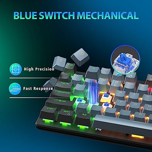 Mechanical Gaming Keyboard, 98 Keys RGB Backlit Keyboard with Detachable Type-C Cable, Double Shot Floating Keycaps, Blue Switch Full Anti-Ghost Wired Computer Keyboard for Windows PC Mac Xbox Gamer