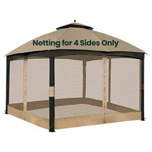 gazebo universal replacement mosquito netting, olilawn 10' x 12' outdoor canopy net screen 4-panel sidewall curtain, with zippers, easy to install, fit for most gazebo 10x12 canopy, khaki