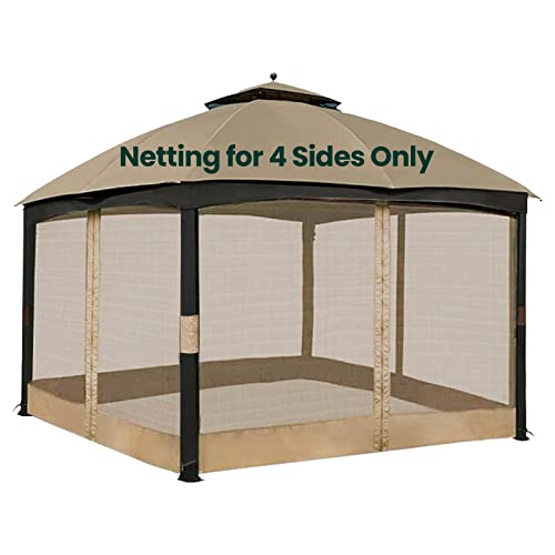 Gazebo Universal Replacement Mosquito Netting, OLILAWN 10' x 12' Outdoor Canopy Net Screen 4-Panel Sidewall Curtain, with Zippers, Easy to Install, Fit for Most Gazebo 10x12 Canopy, Khaki