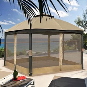 Gazebo Universal Replacement Mosquito Netting, OLILAWN 10' x 12' Outdoor Canopy Net Screen 4-Panel Sidewall Curtain, with Zippers, Easy to Install, Fit for Most Gazebo 10x12 Canopy, Khaki