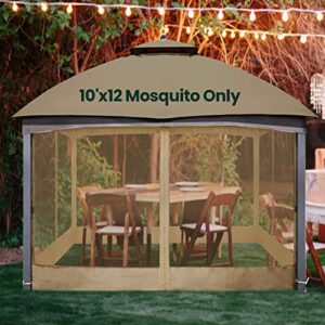 Gazebo Universal Replacement Mosquito Netting, OLILAWN 10' x 12' Outdoor Canopy Net Screen 4-Panel Sidewall Curtain, with Zippers, Easy to Install, Fit for Most Gazebo 10x12 Canopy, Khaki