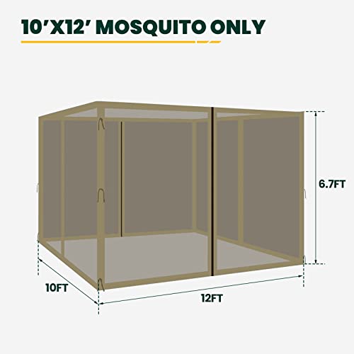 Gazebo Universal Replacement Mosquito Netting, OLILAWN 10' x 12' Outdoor Canopy Net Screen 4-Panel Sidewall Curtain, with Zippers, Easy to Install, Fit for Most Gazebo 10x12 Canopy, Khaki