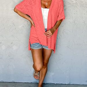 MEROKEETY Womens 2023 Summer Lightweight Cardigan Short Sleeve Open Front Casual Loose Cover Ups,Coral,XXL