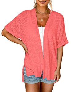 merokeety womens 2023 summer lightweight cardigan short sleeve open front casual loose cover ups,coral,xxl