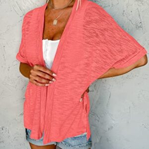 MEROKEETY Womens 2023 Summer Lightweight Cardigan Short Sleeve Open Front Casual Loose Cover Ups,Coral,XXL