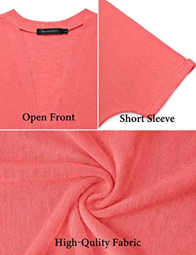 MEROKEETY Womens 2023 Summer Lightweight Cardigan Short Sleeve Open Front Casual Loose Cover Ups,Coral,XXL