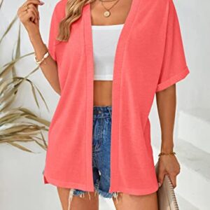 MEROKEETY Womens 2023 Summer Lightweight Cardigan Short Sleeve Open Front Casual Loose Cover Ups,Coral,XXL