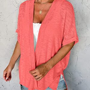 MEROKEETY Womens 2023 Summer Lightweight Cardigan Short Sleeve Open Front Casual Loose Cover Ups,Coral,XXL