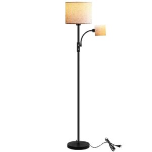 floor lamps for living room, modern floor lamp with reading lamp(9w, 4w), 3 color temperature led bulbs, 62" tall standing lamp, beige lampshades, simple pole lamps for bedroom/office/kids room/den