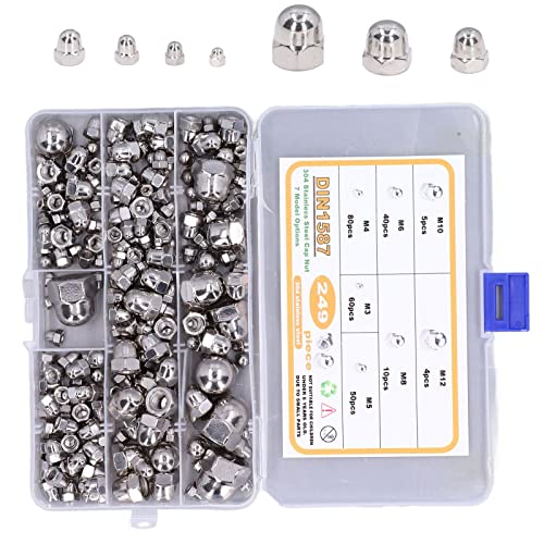 Acorn Hex Cap Nuts, Acorn Cap Nuts, 249Pcs Hex Acorn Cap Nut Assortment Kit M3 M4 M5 M6 M8 M10 DIN1587 304 Stainless