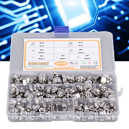 Acorn Hex Cap Nuts, Acorn Cap Nuts, 249Pcs Hex Acorn Cap Nut Assortment Kit M3 M4 M5 M6 M8 M10 DIN1587 304 Stainless