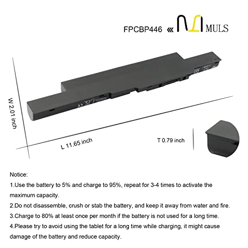 MULS 72Wh FPCBP446 Laptop Battery Replacement for Fujitsu LifeBook T725 T726 Series Notebook FPCBP446AP FMVNBP236 FPB0344S FPB0318S CP673831-01 CP702410-01 CP743061-01 6400mAh 11.25V 6-Cell