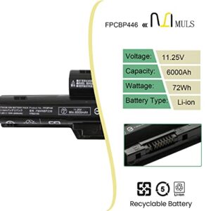 MULS 72Wh FPCBP446 Laptop Battery Replacement for Fujitsu LifeBook T725 T726 Series Notebook FPCBP446AP FMVNBP236 FPB0344S FPB0318S CP673831-01 CP702410-01 CP743061-01 6400mAh 11.25V 6-Cell