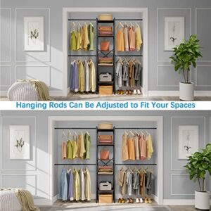 Timate P6 Medium Clothes Rack Heavy Duty Closet Organizer System Wall Mounted, 4 Expandable Hanging Rods 5 Tiers Adjustable Storage Closet Shelves Tower Hanging Closet Kit Fits Space 5.3-8.3 ft Black