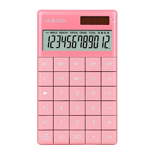 Laptop Keyboard Calculator 12 Digit,Dual Power Battery and Solar,Desk Calculator with Large LCD Display for Office,School, Home & Business Use,Tablet Button,Automatic Sleep.6.5 * 4 in (Pink)