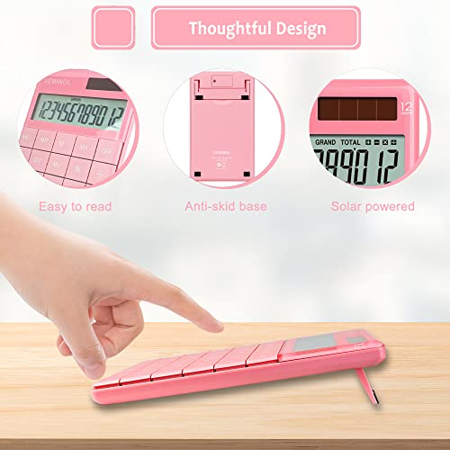 Laptop Keyboard Calculator 12 Digit,Dual Power Battery and Solar,Desk Calculator with Large LCD Display for Office,School, Home & Business Use,Tablet Button,Automatic Sleep.6.5 * 4 in (Pink)