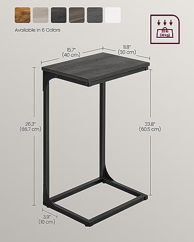 VASAGLE C-Shaped End Table, Side Table for Sofa, Couch Table with Metal Frame, Small TV Tray Table for Living Room, Bedroom, Misty Gray and Black