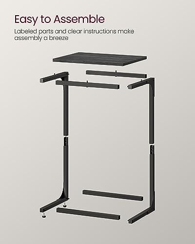 VASAGLE C-Shaped End Table, Side Table for Sofa, Couch Table with Metal Frame, Small TV Tray Table for Living Room, Bedroom, Misty Gray and Black