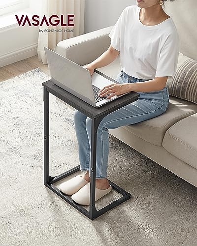 VASAGLE C-Shaped End Table, Side Table for Sofa, Couch Table with Metal Frame, Small TV Tray Table for Living Room, Bedroom, Misty Gray and Black