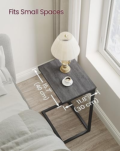 VASAGLE C-Shaped End Table, Side Table for Sofa, Couch Table with Metal Frame, Small TV Tray Table for Living Room, Bedroom, Misty Gray and Black