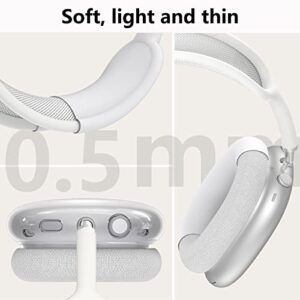 Silicone Case Cover for AirPods Max Headphones, Clear Soft TPU Ear Cups Cover/Ear Pad Case Cover/Headband Cover for AirPods Max, Transparent Accessories Silicone Protector for Apple AirPods Max, White