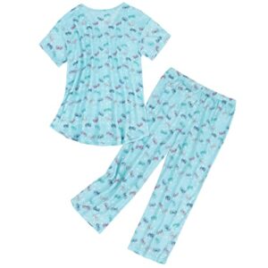 Women Summer Pajamas Soft Sleepwear Top with Capri Pants Ladies ShortSleeve Cotton Pajamas Sets Blue Butterfly Large