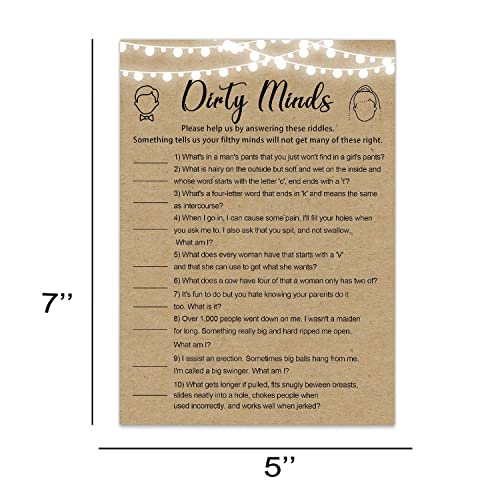 30 Fun Bridal Shower Games - Dirty Minds, Rustic Kraft Wedding Engagement Games Favors Party Supplies -5 X 7 Inches