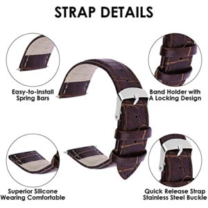 TIESOME Quick Release Leather Watch Bands, Replacement Leather Watch Strap for Men Women - 18mm 20mm 22mm (20mm, Brown)