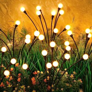 asmad solar garden lights, 4 pack solar outdoor lights, firefly lights for patio pathway outdoor decor, big bulb base solar swaying light, warm white
