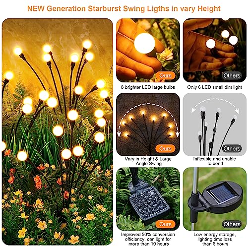 ASMAD Solar Garden Lights, 4 Pack Solar Outdoor Lights, Firefly Lights for Patio Pathway Outdoor Decor, Big Bulb Base Solar Swaying Light, Warm White