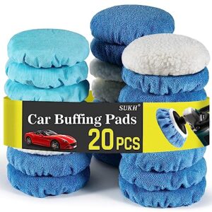 sukh 20pcs car buffing pads - car polishing bonnet pad buffing pads 5 to 6 inches microfiber polishing pads car orbital buffer pads car wax cover kit for car polishing,waxing and cleaning.