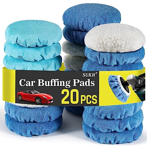 Sukh 20PCS Car Buffing Pads - Car Polishing Bonnet Pad Buffing Pads 5 to 6 Inches Microfiber Polishing Pads Car Orbital Buffer Pads Car Wax Cover Kit for Car Polishing,Waxing and Cleaning.