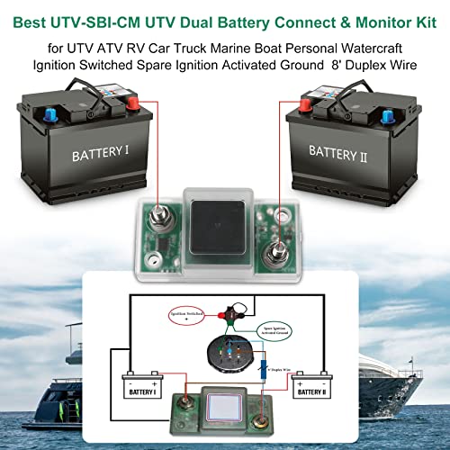 UTV-SBI-CM Dual Battery Connect & Monitor Kit Isolator with silicon insulators andDual Lock fastner for UTV ATV RV Car Truck Marine Boat Personal Watercraft All of the above with Lithium battery