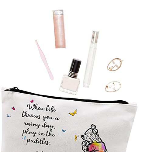 Lovely Bear Inspirational Quote Makeup Bag Travel Toiletry Bag Funny Motivational Gift for Women Best Friends Mom Daughter Graduation Wedding Mothers Day Birthday Rainy Day Play In The Puddles