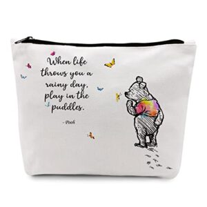 lovely bear inspirational quote makeup bag travel toiletry bag funny motivational gift for women best friends mom daughter graduation wedding mothers day birthday rainy day play in the puddles