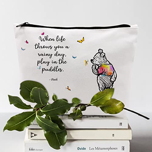 Lovely Bear Inspirational Quote Makeup Bag Travel Toiletry Bag Funny Motivational Gift for Women Best Friends Mom Daughter Graduation Wedding Mothers Day Birthday Rainy Day Play In The Puddles