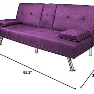 ERYE Modern Convertible Futon Bed, Adjustable Functional Loveseat Compact Foldable Love Seat,Comfy Sleeper Daybed 3 in1 Recliner Sofa & Couch for Small Space Sofabed, Purple Linen