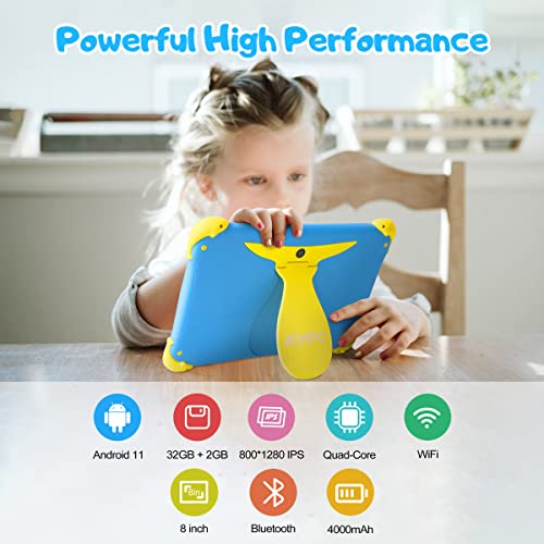 ATMPC 8 inch Tablet for Toddlers Android 11 Kids Tablet with WiFi Dual Camera 2GB 32GB Storage 1280 x 800 IPS Touch Screen Tablet for Kids, Iwawa Parental Control Mode, GMS Certified for Boys Girls