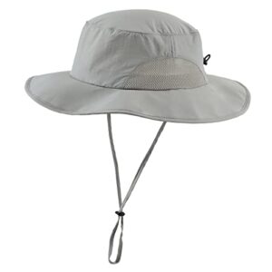 Home Prefer UPF50+ Mens Sun Hat Wide Brim Fishing Hat Airy Mesh UV Protection Hat Portable Bucket Sun Hat Light Grey