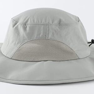 Home Prefer UPF50+ Mens Sun Hat Wide Brim Fishing Hat Airy Mesh UV Protection Hat Portable Bucket Sun Hat Light Grey