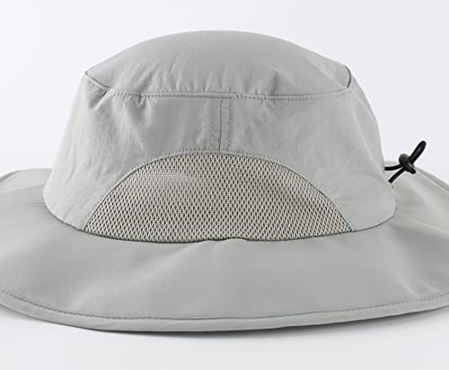 Home Prefer UPF50+ Mens Sun Hat Wide Brim Fishing Hat Airy Mesh UV Protection Hat Portable Bucket Sun Hat Light Grey