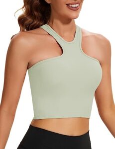 wirefree sports bras for women longline padded racerback yoga bra sleeveless crop tank top with built in shelf bra